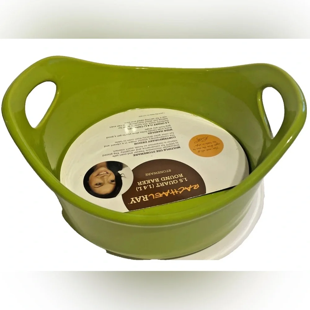 RACHAEL RAY 1.5 Round Open Baker Stoneware - Lime Green NEW